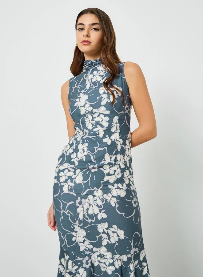 ستايلي فستان طويل بلا أكمام بحافة ميرميد وطبعة زهور للنساء